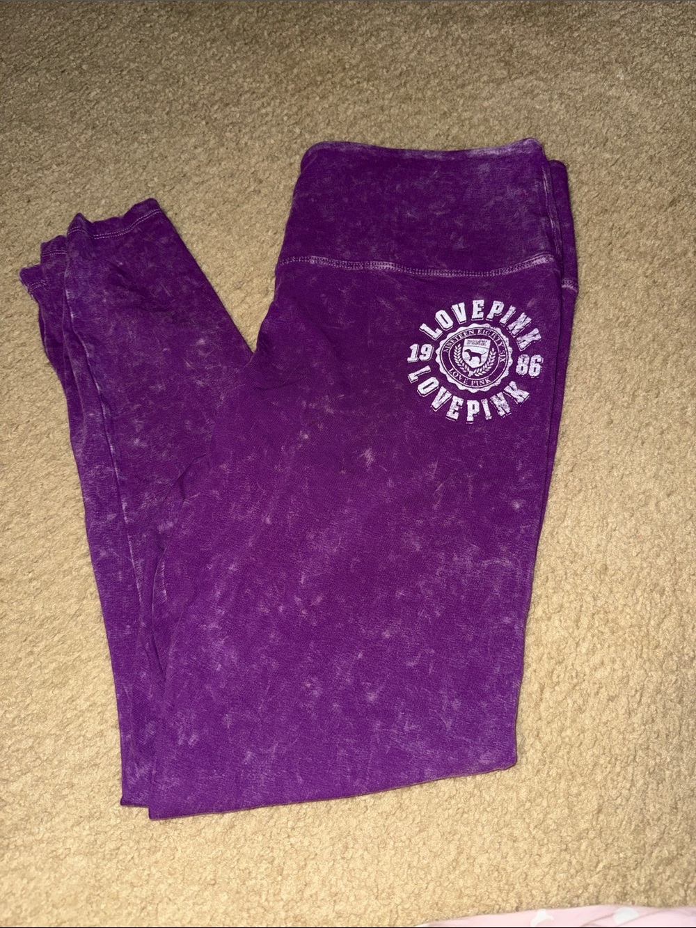 PINK Victoria's Secret Purple Marble Wash Leggings with Love PINK Logo